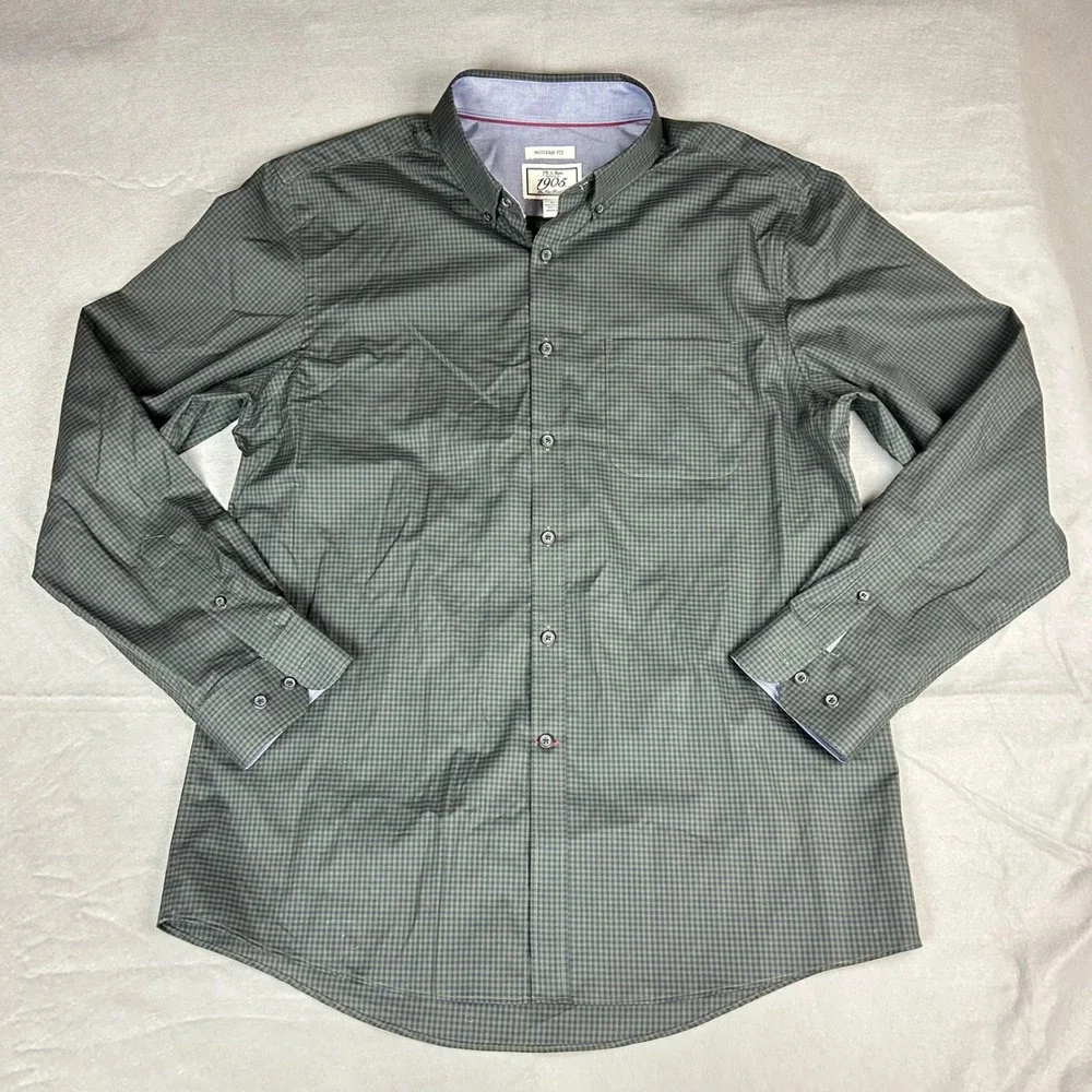 Jos. A. Bank Button Down Mens Large Green Gingham 1905 Modern Fit Shirt 64457 - Picture 2 of 10